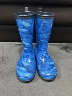 レインシューズ　ブルー迷彩柄　キッズ長靴　２２cm