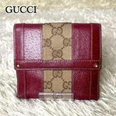 【極美品】グッチ 二つ折り財布 GGキャンバス レザー シマ スタッズ ボルドー