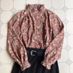 used レトロ 花柄 フリルネック ブラウス 古着 ヴィンテージvintage