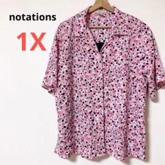 美品⭐️notations【1X】ドット柄 半袖シャツ ピンク系 柄シャツ
