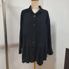 ブラック 長袖 シャツ ペプラムデザインのサムネイル
