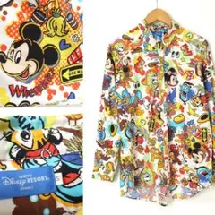 美品◎ディズニー公式 Disney 総柄 長袖シャツ