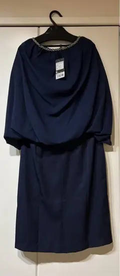 ネイビー ビーズ装飾 パーティードレス XL