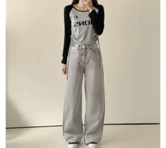 ワイドデニムパンツ ライトグレー 韓国