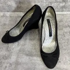 美品 ダブスタ ウェッジソール バレエシューズ スエード　ブラック パンプス