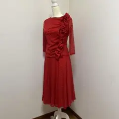 赤いフリル付き貼りスパン　社交ダンスドレス　セパレート