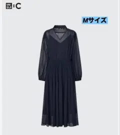 UNIQLO:C ✨シフォンプリーツ ワンピース 紺　　Mサイズ