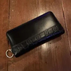 中古 グッチGucci ウォレット黒長財布メンズレディース兼用ラウンドファスナー