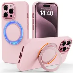 iPhone 15 Pro Max ケース ピンク 360°回転スタンド