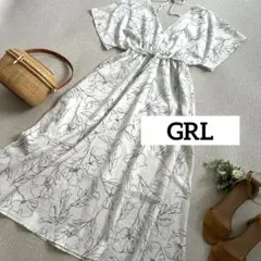 GRL グレイル　フレアスリーブ花柄カシュクールワンピース　白
