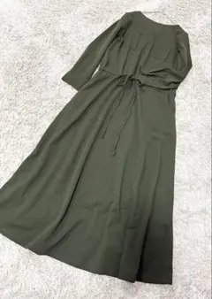 カーキ ロングワンピース マキシ丈M-L