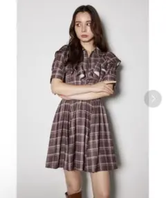 rienda フロントジップハーフスリーブシャツミニワンピース M