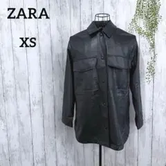 ザラ フェイクレザー シャツジャケット XS 黒 ブラック 温か 合皮革ジャン