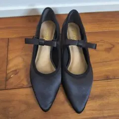 sesto　ブラックサテン　リボン　パンプス
