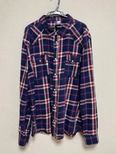 【H&M エイチアンドエム】チェックシャツ ネルシャツ ネイビー×レッド XL