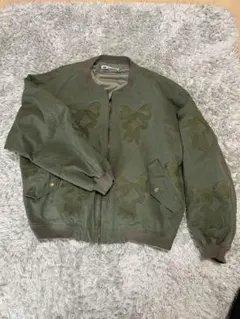 リボン刺繍 MA-1 ジャケット カーキ 韓国 ストリート 古着 春秋