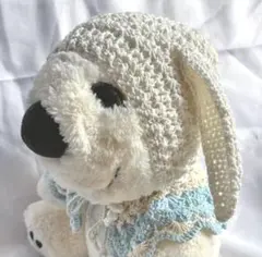 ベビー ボンネット うさ耳 ホワイト 帽子 コットン ハンドメイド 編み物 新品