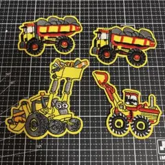 刺繍ワッペン アイロンワッペン 4個セット 工事現場の車 働く車 男の子