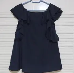 F2　ネイビー フリル ノースリーブ トップス L