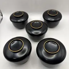 蓋付き椀ペア 漆 木製 金 黒 美品 蓋つき 蓋物のサムネイル