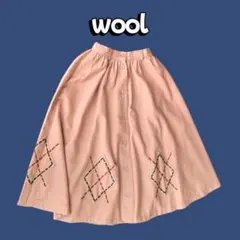 フレアウールスカート 刺繍　レトロかわいい肉厚古着