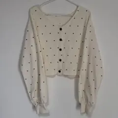 ワンアフターアナザーナイスクラップ ハート柄カーディガン ガーリー ショート丈