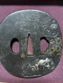 時代物】鉄地 金象嵌 龍図 猪目透かし 馬針 (小柄 貫級刀) 刀装具 刀
