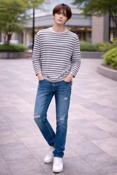 ストライプ柄長袖Tシャツ