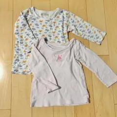 100サイズ　長袖肌着 2枚セット 象柄 プリンセス