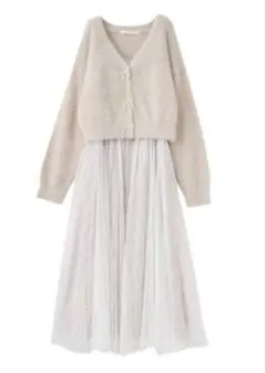 パールリボンフェザーカーディガン&キャミワンピセット リリアンカラット