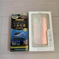 iPhone 14 ケース　オーロラ　保護フィルム　全面保護ガラス