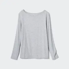 【ユニクロ】エアリズムシルクブレンド　UVカットくルーネックT(グレー・XL)