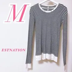 ESTNATION ボーダー 長袖カットソー ブラック 大人カジュアルコーデ