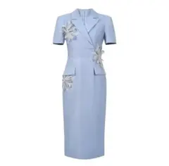 ワンピース ドレス 水色 ブルー 青 花 シャツワンピ ナイトドレス 半袖