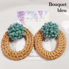 ターコイズカラービーズカボション♡天然ラタンフープHMピアスorイヤリング