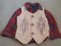 ベスト&リバーシブルシャツ 赤と青 チェック柄 90