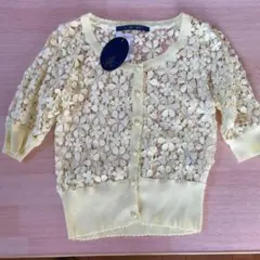 花柄 刺繍 レース 薄手 カーディガン ジャケット イエロー 黄色 5分袖 半袖