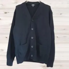B2400 UNIQLO カーディガン 長袖(M) 黒 無地 ウール Vネックのサムネイル