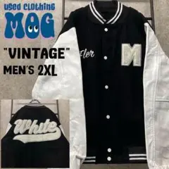 《US古着》ウール・レザー 中綿キルティング スタジャン 刺繍ロゴ メンズ2XL