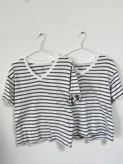 【2枚目セット】VネックボーダーTシャツ California cottonのサムネイル