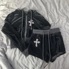 ROMWEセットアップ 黒 y2k ベロア生地