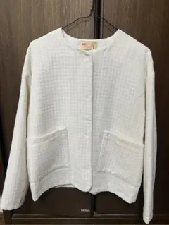 ナノユニバース　ホワイト ノーカラージャケット M