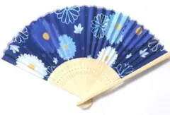 浴衣花柄　扇子　夏祭り　縁日　花火大会　青　ブルー　新品未使用品　yukata