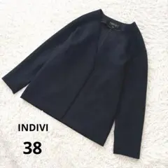 INDIVI インディヴィ ソフトエアジャージジャケット ノーカラー ネイビー