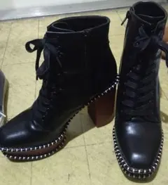 MOUSSY レースアップショートブーツL24.5 厚底ヒール スクエアトゥ