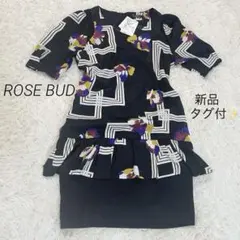 新品タグ付き✨️ ROSE BUD ワンピース ドレス 半袖 裾フリル 切替 黒のサムネイル