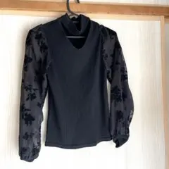 黒 シースルー袖 Vネック トップス