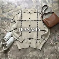 【JEANASIS】ジーナシス チェック柄 クルーカーディガン フリーサイズ