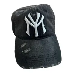 ビンテージ　デニム　刺繍　ロゴ　ベースボール　キャップ　ストリート　ブラック