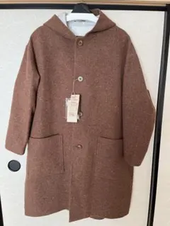 フード付きコート　ウール混綾織り